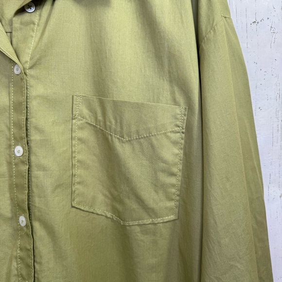Maeve by Anthropologie Green Button Up Shirt High Low Pocket M Minimalist Casual - Picture 5 of 12